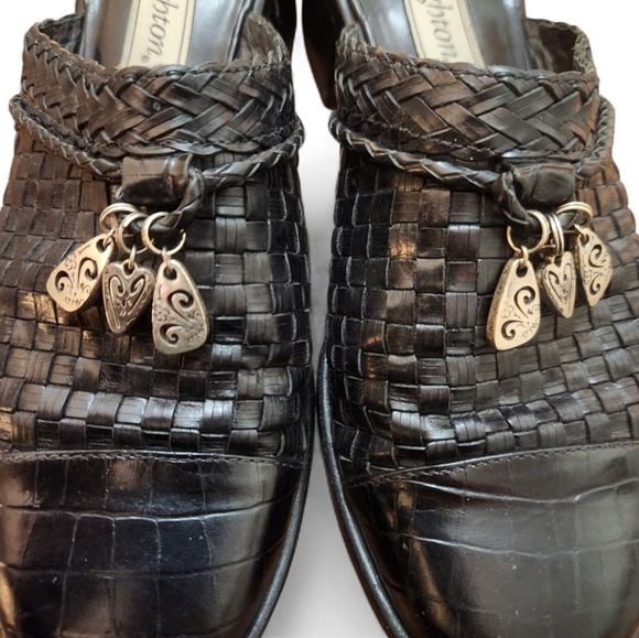 Brighton Vintage Franki Black Basket Weave Leather Heeled Clogs Mules Size 7.5 - Picture 7 of 10